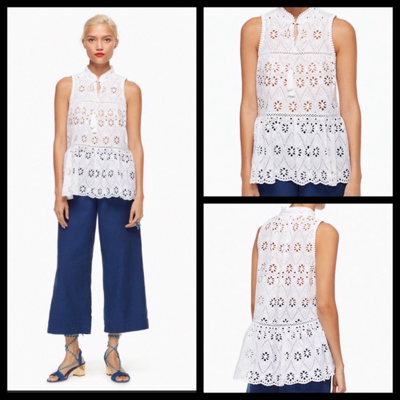 Kate Spade Floral Eyelet Lace Peplum Blouse Top - Picture 4 of 7